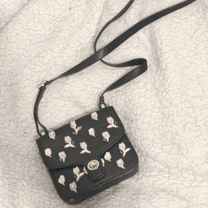 Leather Floral Appliqué Black Crossbody Bag Coach